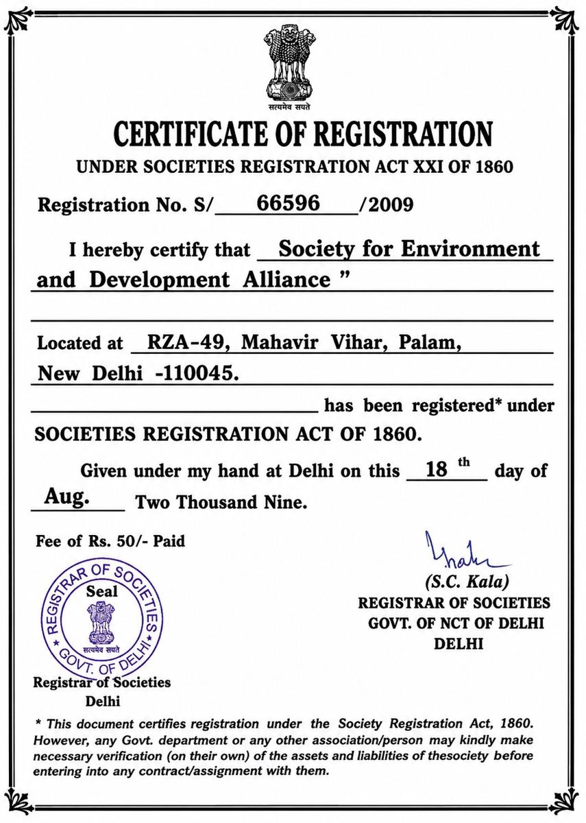 SEDA Certificate of Registration